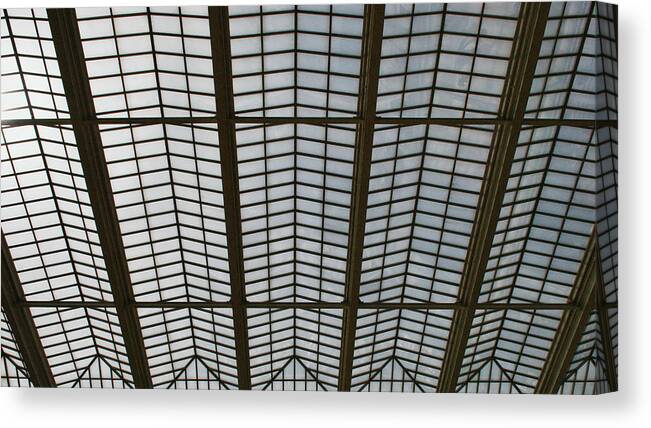 Architecture Canvas Print featuring the photograph Symmetrical Glass Roof by Moira Law