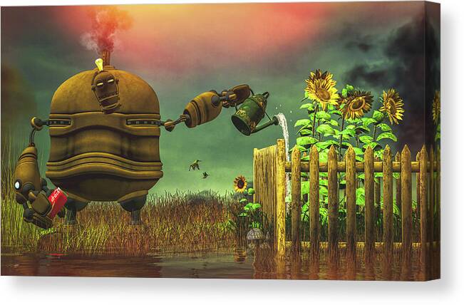 Robot Canvas Print featuring the digital art The Gardener by Bob Orsillo