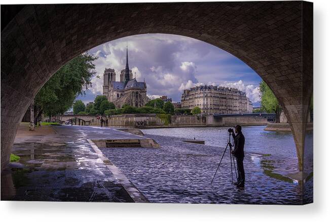 Hotel De Ville Canvas Print featuring the photograph The Photographer in Notre Dame by Serge Ramelli