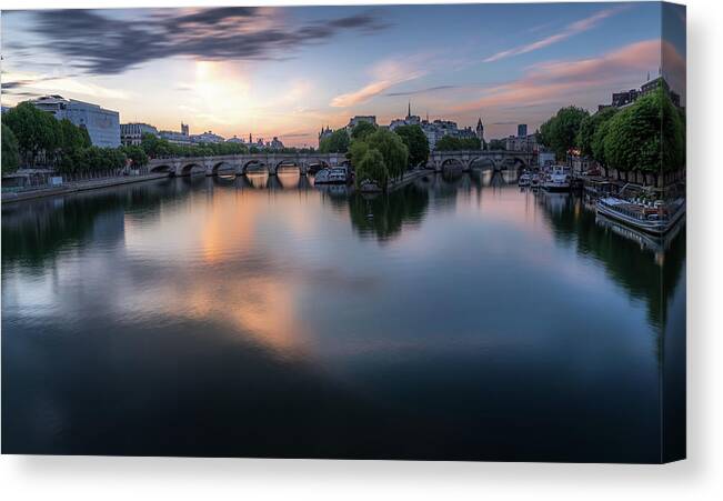 Blue Hour Canvas Print featuring the photograph The Seine River by Serge Ramelli
