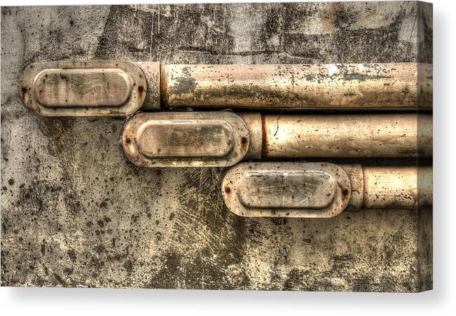 Industrial Canvas Print featuring the photograph Three pipes by Karen Smale