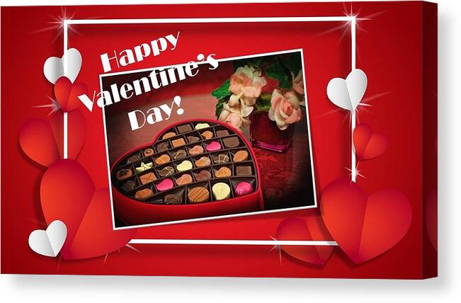 Valentine's Day Canvas Print featuring the mixed media Valentine's Day Chocolates by Nancy Ayanna Wyatt