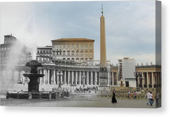 Vatican Fountain Canvas Print featuring the photograph Vatican Fountain, Old and New by Eric Nagy