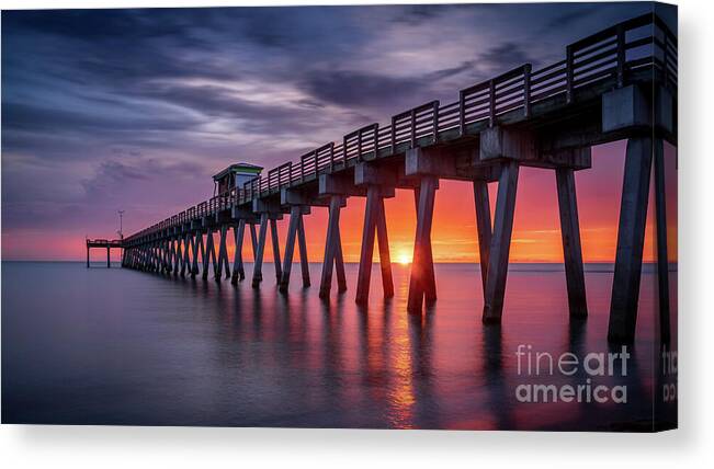 Brohard Park Canvas Print featuring the photograph Venice Fishing Pier Sunset, Florida by Liesl Walsh