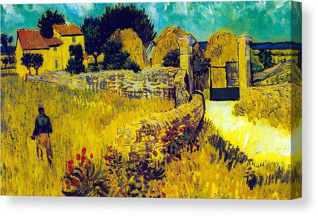 Tree Canvas Print featuring the painting Vincent van Gogh - Farmhouse in Provence by Angel Smile
