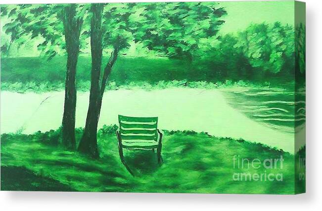 Park Canvas Print featuring the painting Waiting for You 2 Painting park shadow trees adirondack grass green lush by N Akkash
