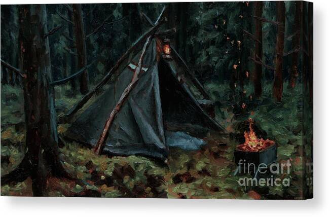 Nagualero Canvas Print featuring the painting Bushcraft Wilderness Painting N48 by Ric Nagualero