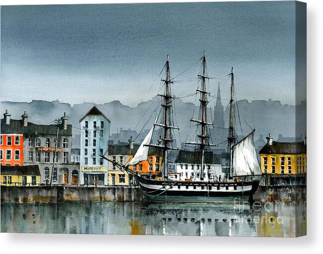 Val Byrne Canvas Print featuring the painting Dunbrody Famine Ship in New Ross by Val Byrne