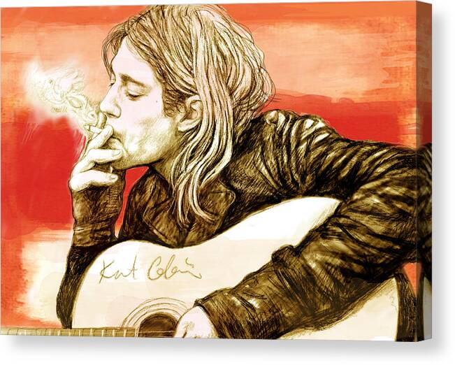 Art Drawing Sharcoal.ketch Portrait Canvas Print featuring the drawing Kurt Cobain - stylised drawing art poster by Kim Wang