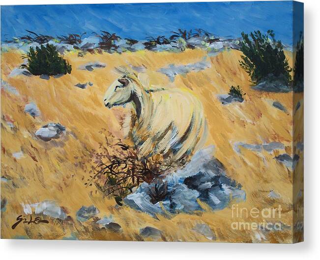 Landscape Canvas Print featuring the painting Lonely Sheep by Lidija Ivanek - SiLa