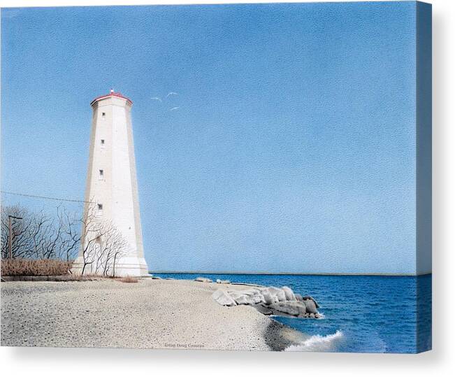 Lighthouse Canvas Print featuring the drawing Presqu'ile Lighthouse by Stirring Images