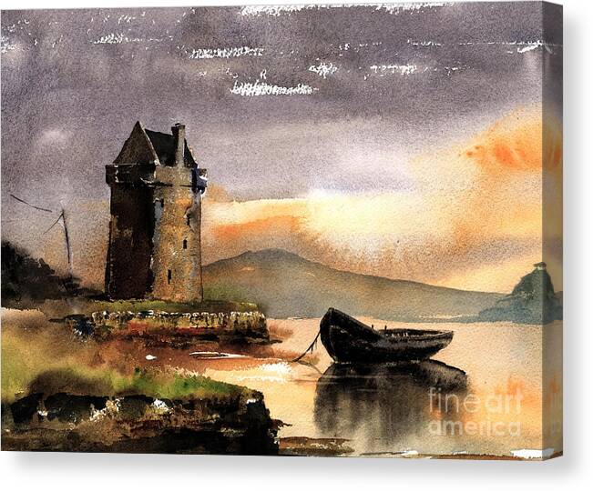 Vall Byrne Canvas Print featuring the painting Rockfleet Castle in Mayo by Val Byrne