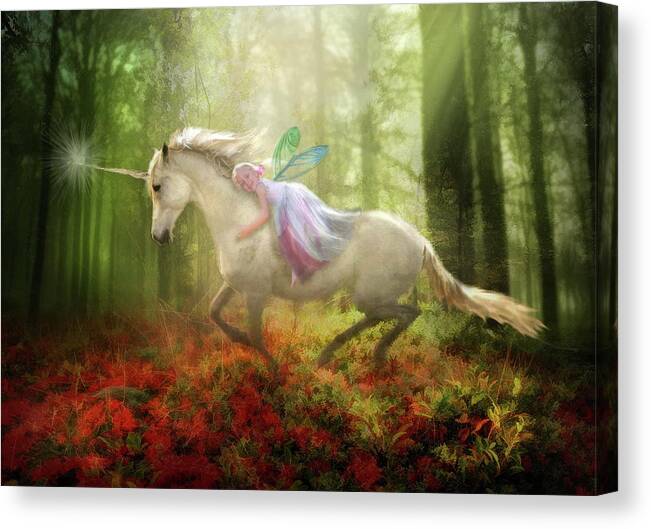 Unicorn Canvas Print featuring the digital art Autumns Flight by Trudi Simmonds