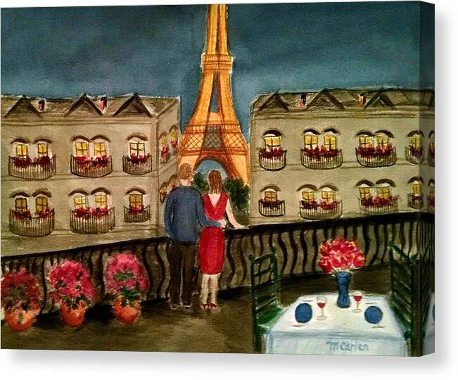 Paris Canvas Print featuring the painting Enchanted Paris Evening by M Carlen