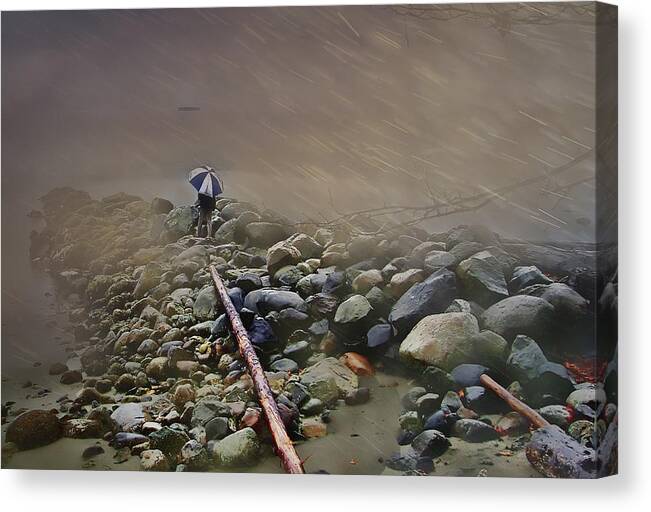 Umbrella Canvas Print featuring the photograph Umbrella on the Rocks #3 by Dale Stillman
