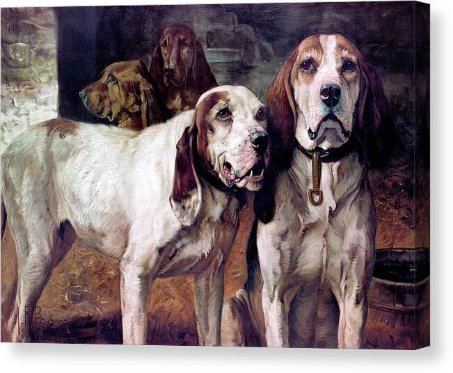 Outdoor Canvas Print featuring the painting Bear Dogs - No Border by H R Poore