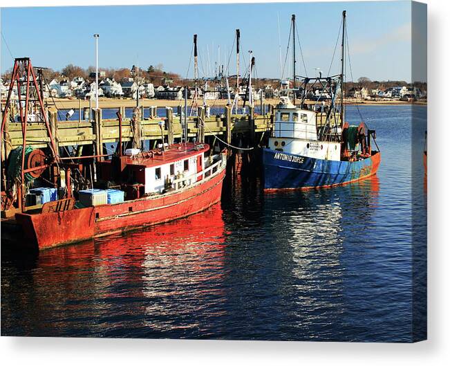 Boats Canvas Print featuring the photograph Fishing Boats at Provincetown Wharf by Roupen Baker