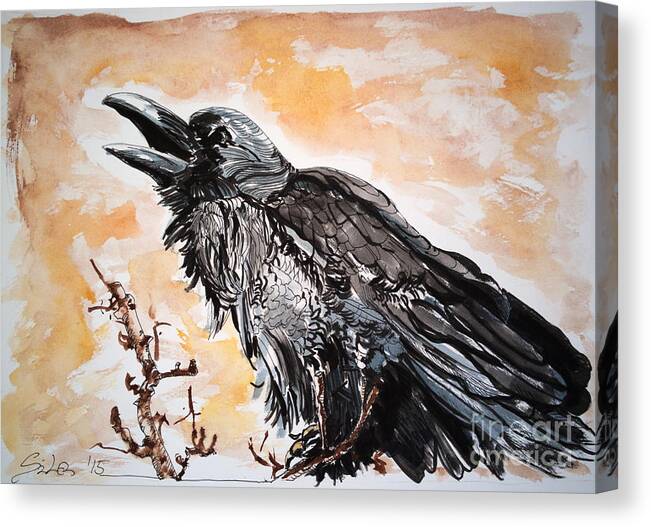 Watercolor Canvas Print featuring the painting Raven by Lidija Ivanek - SiLa