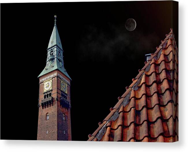 #city#street#house#buildings#roofs#copenhagen#art#concept#city Hall Canvas Print featuring the photograph Copenhagen City Hall Tower And Roof by Aleksandrs Drozdovs