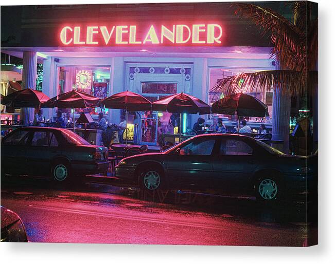© 2021 Lou Novick All Rights Reversed Canvas Print featuring the photograph Clevelander Hotel by Lou Novick