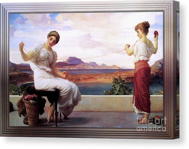 Winding The Skein Canvas Print featuring the painting Winding The Skein by Frederic Leighton by Rolando Burbon