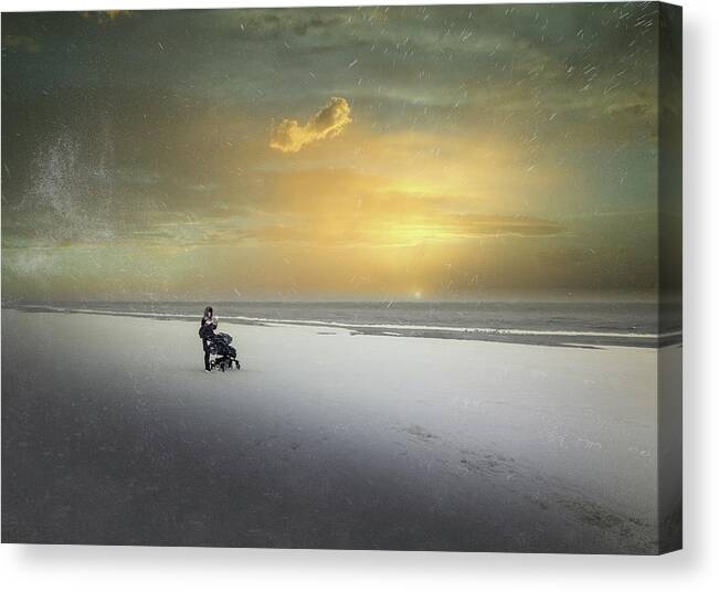 Photography #photo Art#photopainting#wintertime##sunset On The Beach #our Future Hope#mother And Child #nature Photography #fine Art#seascape#jurmala Beach #alone With Nature #sunset Canvas Print featuring the photograph Winter Sunset And Our Dream Jurmala by Aleksandrs Drozdovs