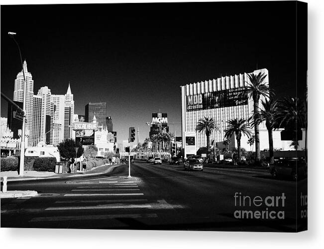 South Canvas Print featuring the photograph south Las Vegas boulevard at the excalibur casino looking north from paradise Nevada USA #1 by Joe Fox