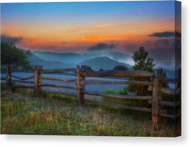 Blue Ridge Parkway Canvas Print featuring the painting A New Beginning - Blue Ridge Parkway Sunrise I by Dan Carmichael