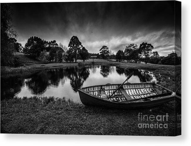 Monochrome Canvas Print featuring the photograph Annie's boat by Sheila Smart Fine Art Photography