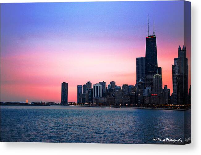 Windy City Canvas Print featuring the photograph Chicago skyline at Lake Michigan by Ken Arcia