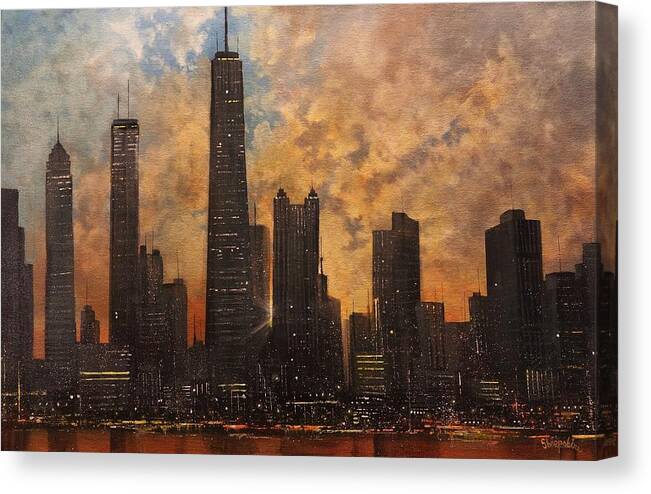 Chicago Canvas Print featuring the painting Chicago Skyline Silhouette by Tom Shropshire