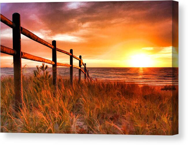 Door County Canvas Print featuring the painting Door County Europe Bay Fence Sunrise by Christopher Arndt