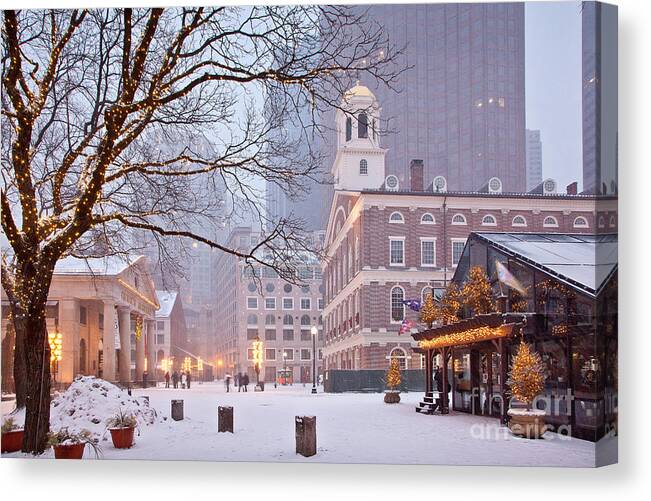 Architecture Canvas Print featuring the photograph Faneuil Hall in Snow by Susan Cole Kelly