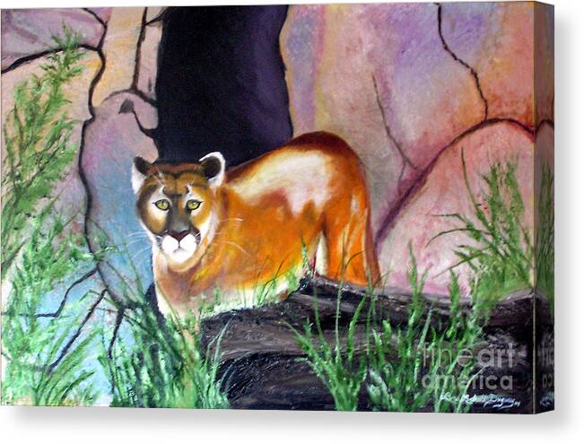 Big Cats Canvas Print featuring the painting Guarding the Cave by Lora Duguay