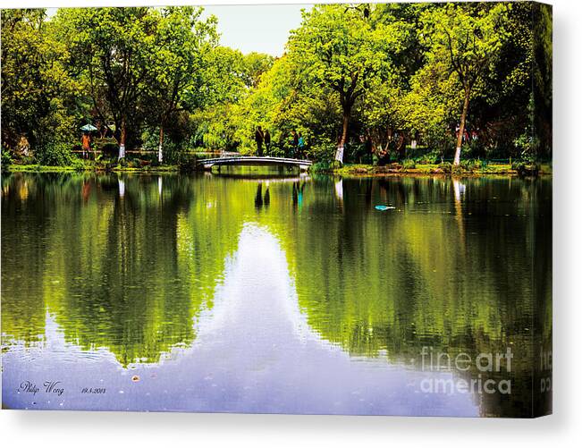 Green Canvas Print featuring the painting In the water by Philip HP Wong