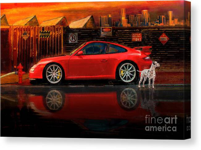 Porsche Canvas Print featuring the digital art La Fire Chief by Alan Greene