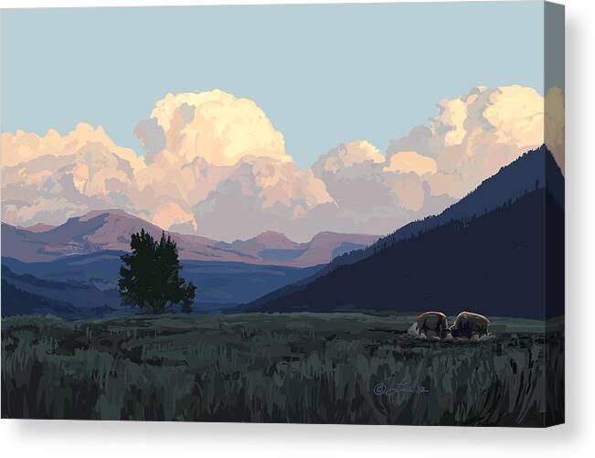 Landscape Canvas Print featuring the painting Lamar Distant Thunder Clouds by Pam Little