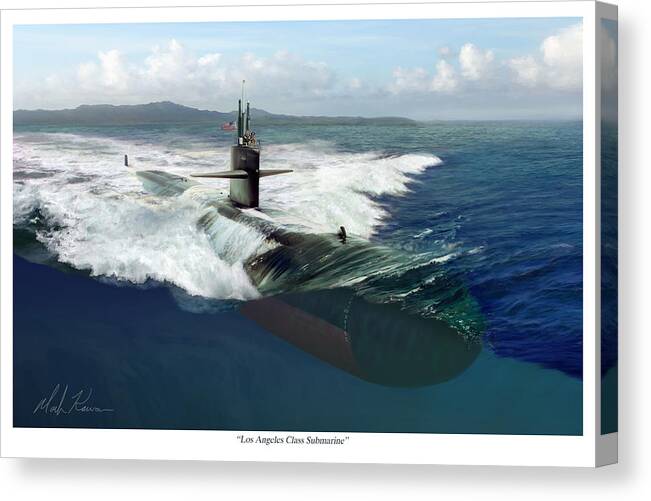 Submarine Canvas Print featuring the painting Los Angeles Class Submarine by Mark Karvon