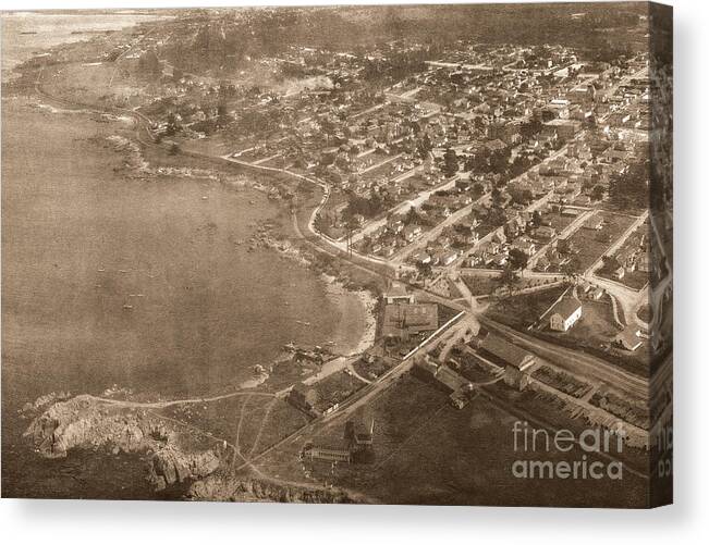 Aerial Canvas Print featuring the photograph Aerial of Lovers Point and Pacific Grove California July 10 1906 by Monterey County Historical Society
