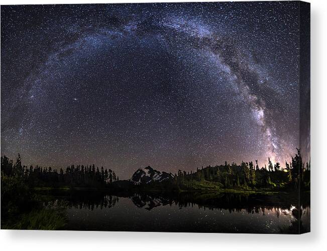 Milky Way Canvas Print featuring the photograph Milky Way Arch in Picture Lake by Yoshiki Nakamura
