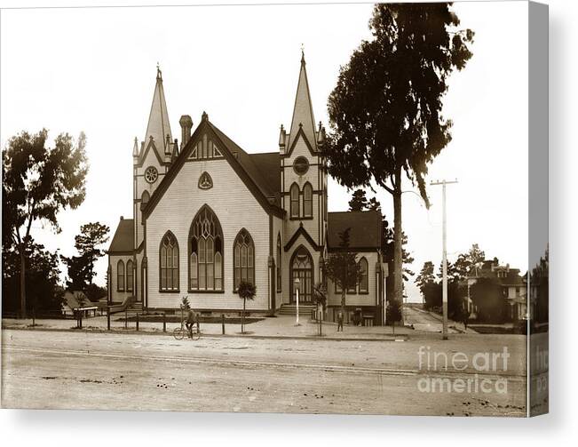 Old Canvas Print featuring the photograph Old Methodist Church on Lighthouse Avenue. Pacific Grove circa 1890 by Monterey County Historical Society