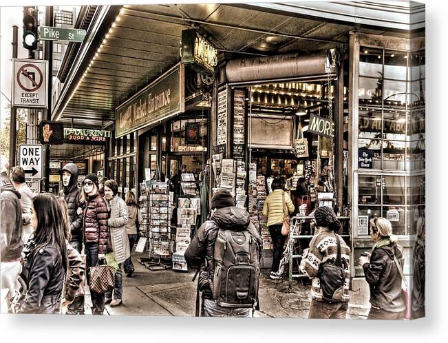 Seattle Canvas Print featuring the photograph Pike and First by Spencer McDonald