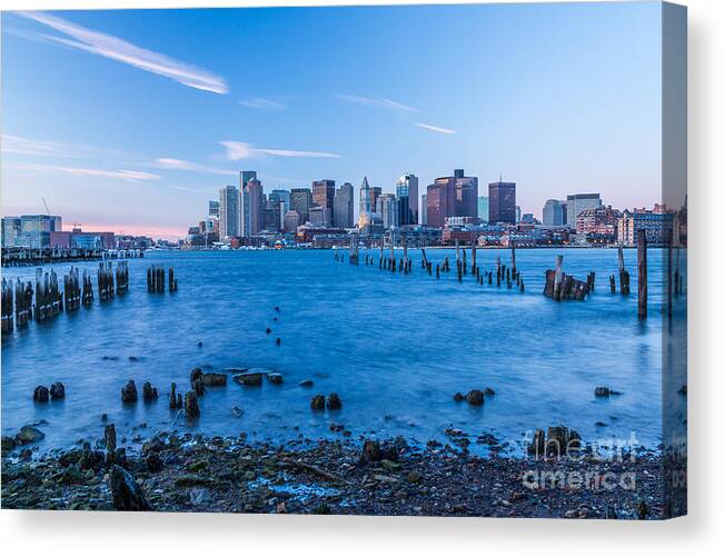 America Canvas Print featuring the photograph Pilings on Boston Harbor by Susan Cole Kelly