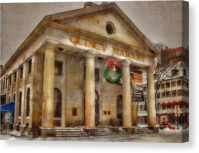 Boston Canvas Print featuring the photograph Quincy Market Snow 2 by Joann Vitali