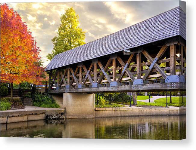 Chicago River Canvas Print featuring the photograph Riverwalk Footbridge by Anthony Citro