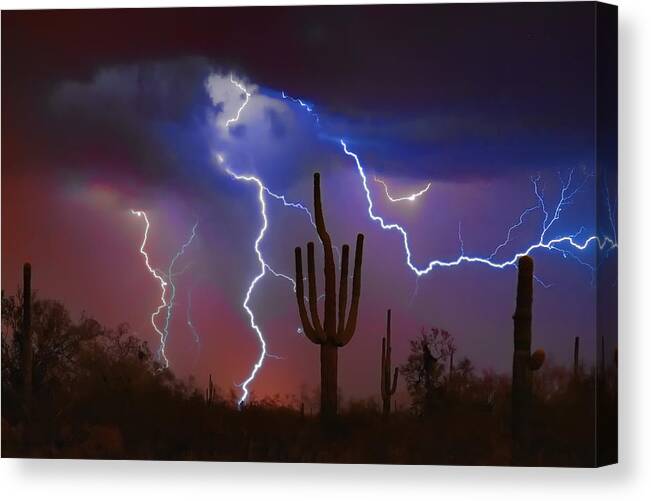 Saguaro Canvas Print featuring the photograph Saguaro Lightning Nature Fine Art Photograph by James BO Insogna