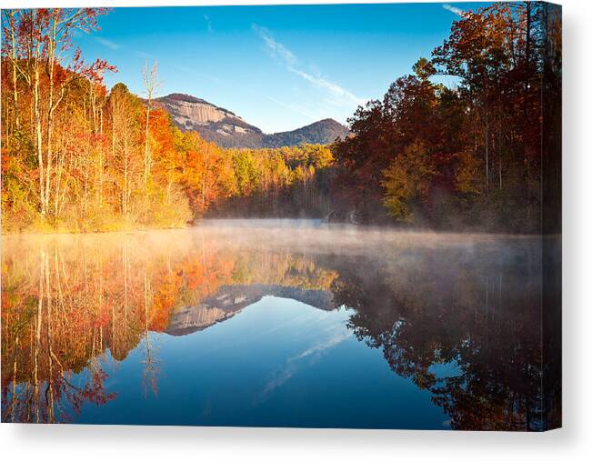 Table Rock Canvas Print featuring the photograph South Carolina Table Rock State Park Autumn Sunrise - Balance by Dave Allen