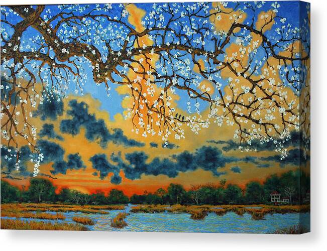 Cherry Tree Canvas Print featuring the painting Spring on the Marsh by Dwain Ray