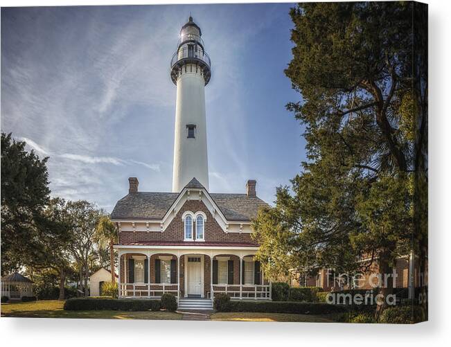 Lighthouse Canvas Print featuring the photograph St. Simons Lighthouse by Tim Wemple