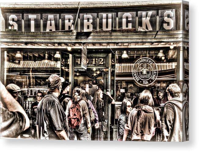 Starbucks Canvas Print featuring the photograph Starbucks 1971 by Spencer McDonald
